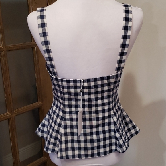 THE Brasila Peplum Style Top In Navy Check NWT - Picture 6 of 8
